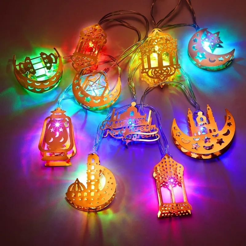 

Ramadan Eid Mubarak LED String Lights 1.65m/10leds Battery Operated Moon Star Castle Lamp For Raya Wedding Party Home Decoration
