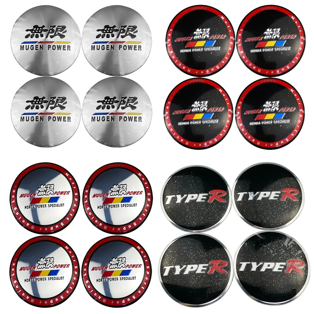 4pcs 56mm Car Wheel Hub Caps Center Sticker for Honda Mugen Power Typer Civic City Odyssey Vezel CRV Accord Auto Accessoires