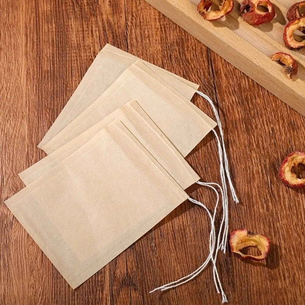 100 pieces/set Natural Filter Paper Tea Bag Multi Functional Household Drawstring Teabags Empty Paper Infuser Sachets