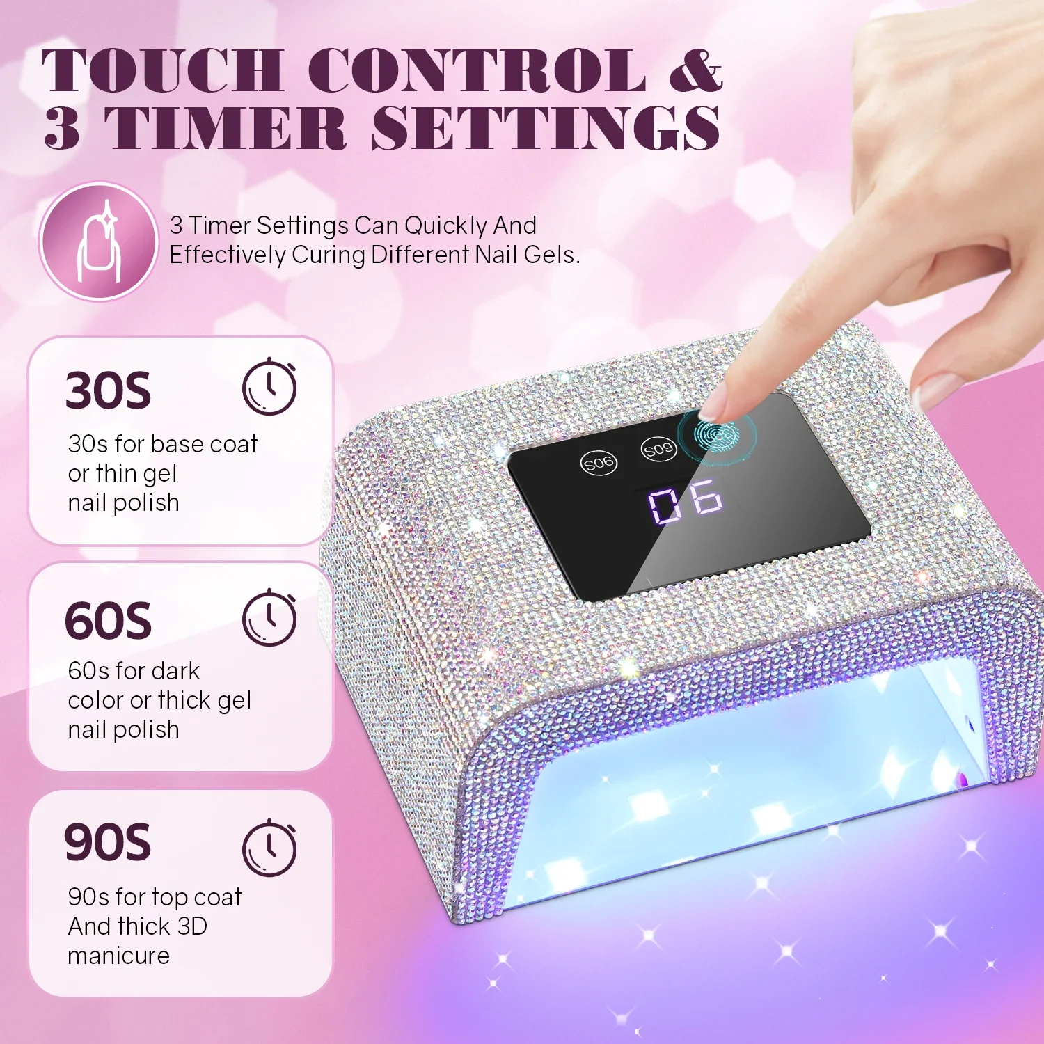 DianaBeauty UV LED Nail Lamp Professional 15W Nail Dryer with LCD Touch Screen and 3 Timing Settings 15 LEDS Manicure Lamp Tools