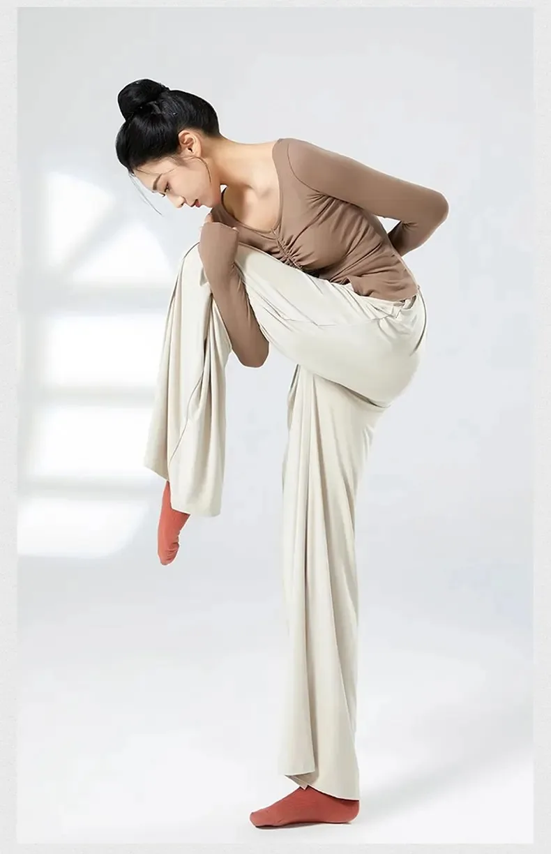 Pantalon de danse classique élégant pour femmes, pantalon de danse moderne à jambes larges, doux et élastique, Yoga, rime corporelle, pantalon d'entraînement de Ballet