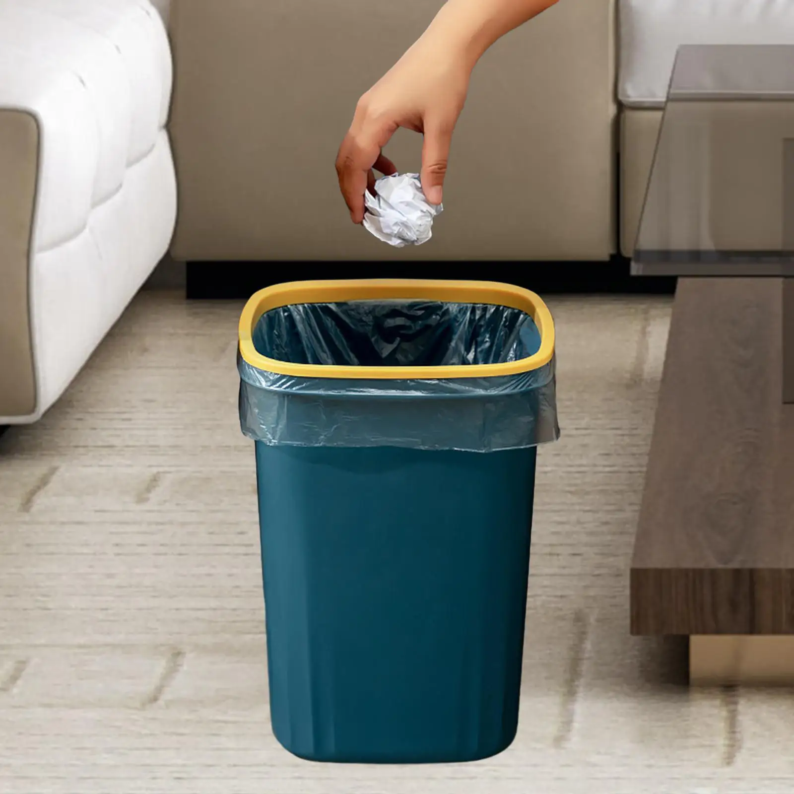 Large Trash Can Durable Waste Bin Lidless Rectangular Wastebasket Garbage Container Can for Bathroom Dorm Living Room Indoor