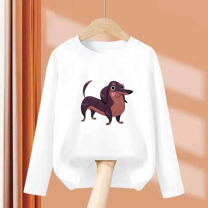 Long Sleeve Fashion Dachshund Dog Funny T Shirts Animals Kids Children's T-shirt Boys Girls Summer Spring Casual Top Tee Shirt