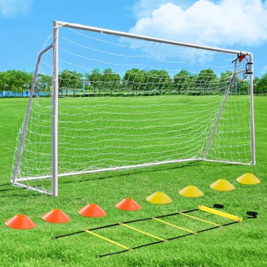 

Backyard soccer goal for kids, youth, adults; metal 2 steel frame; black; portable, durable, includes net and agility ladder