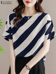 ZANZEA Fashion Women Summer OL Work Tops Elegant Striped Blouse Short Sleeve Buttons Down Shirt Casual Holiday Blusas Tunic 2024