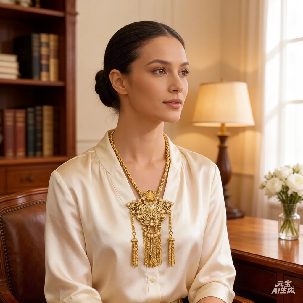 

Ювелирное украшение Fatima Store: роскошное альжирское свадебное ожерелье в арабском стиле золотого цвета с подвеской-кисточкой из страз