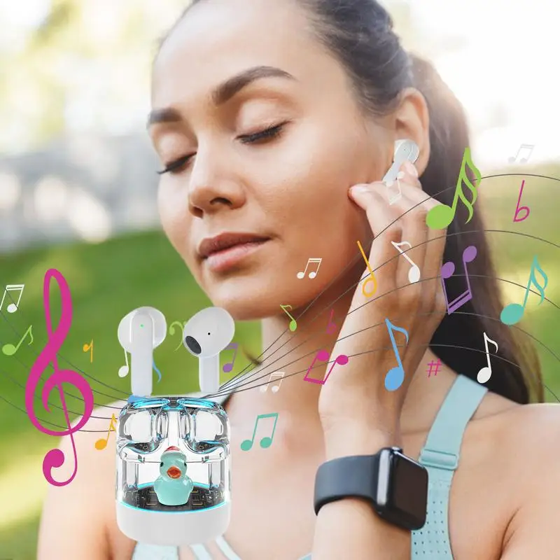 Auriculares intrauditivos inalámbricos con diseño de pato, reducción de ruido de entrenamiento con miniaudífonos, batería de larga duración para llamadas de voz