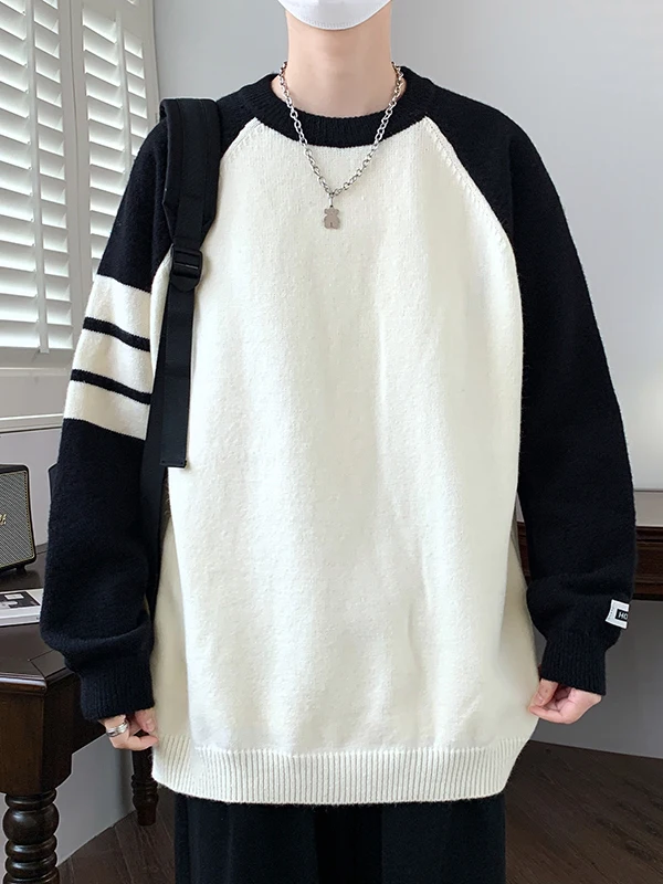 

Мужской свитер для подростков в университетском стиле, теплый, вязаный, с длинными рукавами, круглым вырезом, в полоску, дышащий, комфортный, не скатывается.