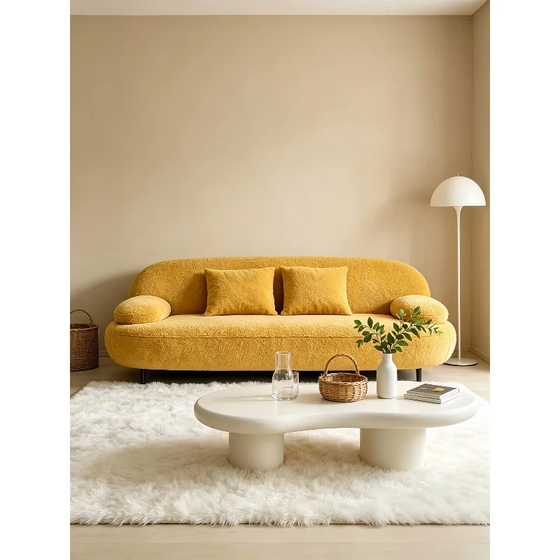 Cream wind sofa, yellow lamb wool small living room small apartment double three-person fully furnished furniture
