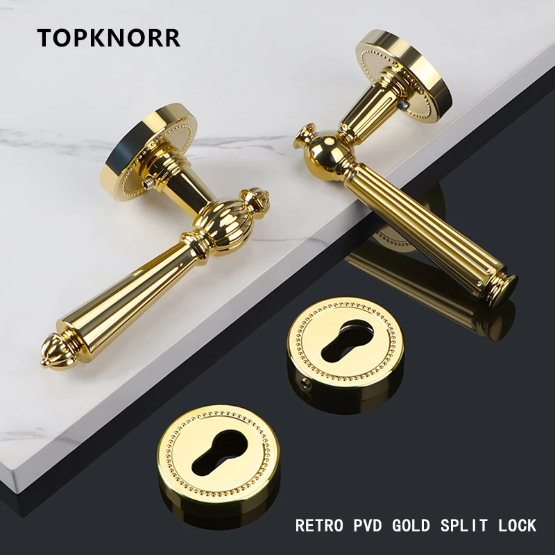 Imagem -06 - Quarto Split Silent Door Lock Nordic Pvd Gold Maçaneta de Madeira do Agregado Familiar American Retro Light Luxury