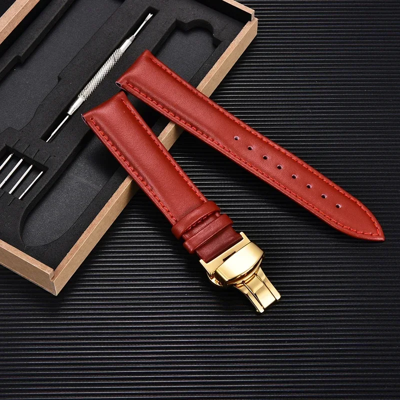 Soft Calfskin Casual Men\'s and Women\'s Butterfly Buckle Strap 18mm 20mm 22mm 24mm with Gift Box Packaging Replacement Bracelet