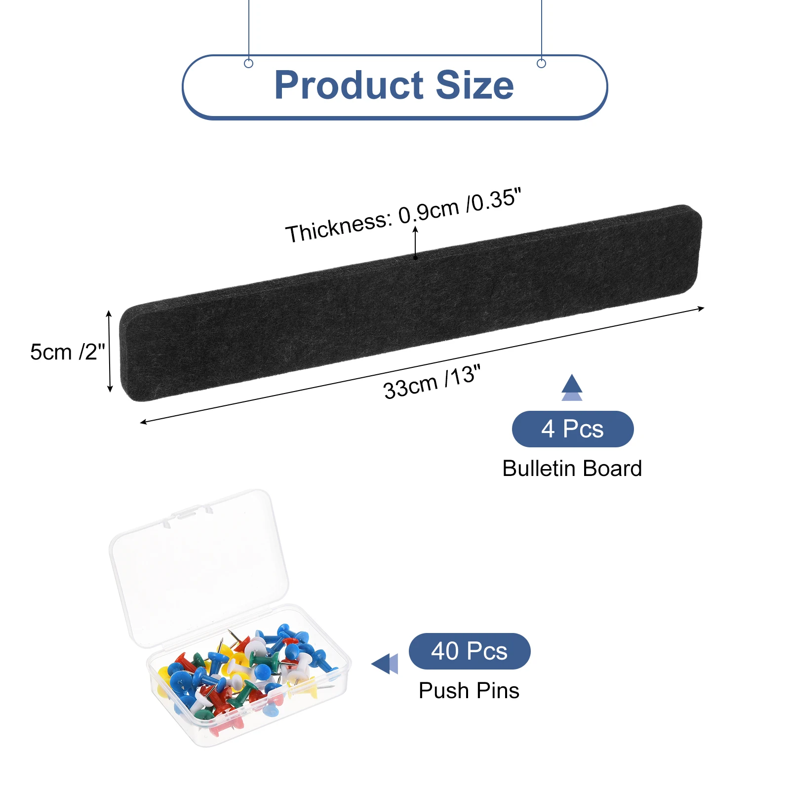 4Pcs Felt Pin Board Bar Strips Bulletin Board Self-Adhesive Memo Notice Pin Cork Board with Pushpins for Notes Photos Schedules