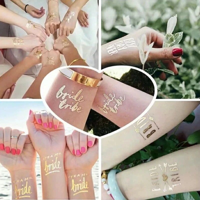 24pcs Golden Bride & Team Bride Tattoo Sticker for Bachelorette Party Decoration Girl Hen Party Wedding Bridal Shower Supplies