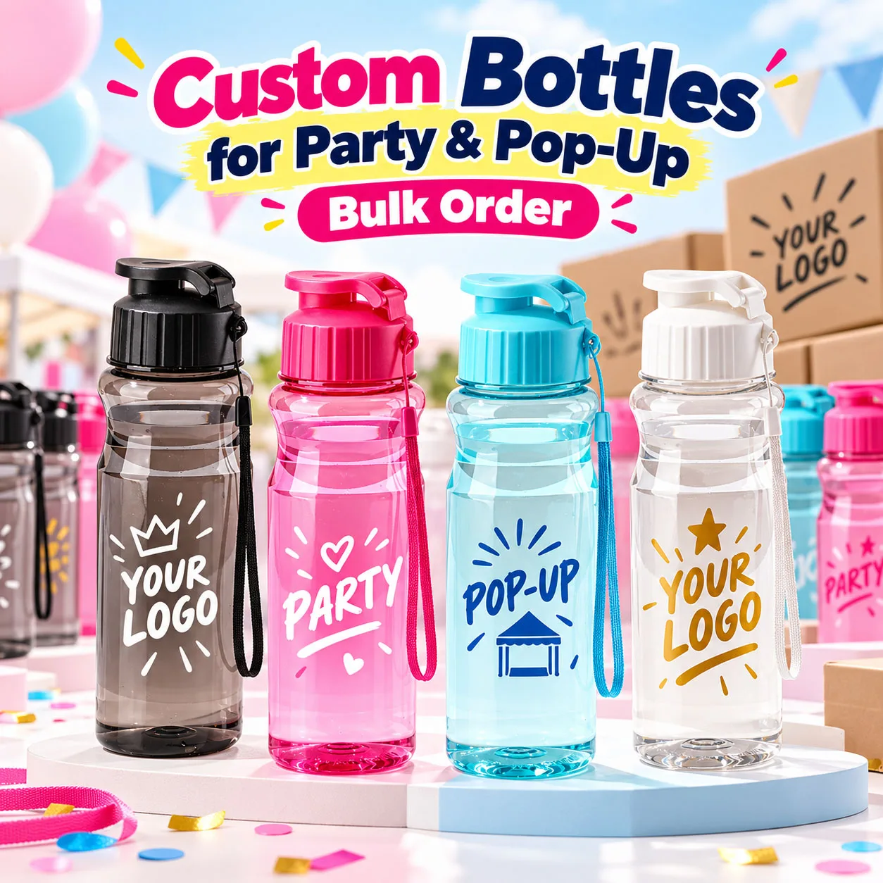 Custom Water Bottle Personalized Logo Sports Bottle 550ML Flip Top Lid Portable Drink Bottle Event Giveaway Corporate Gift Bulk