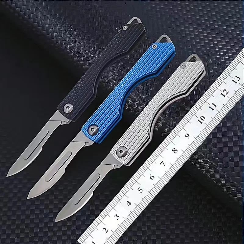 New Mini Stainless Steel Folding Scalpel, Medical Folding Knife, Outdoor Unpacking Pocket Knife, with 10 Replaceable Blades