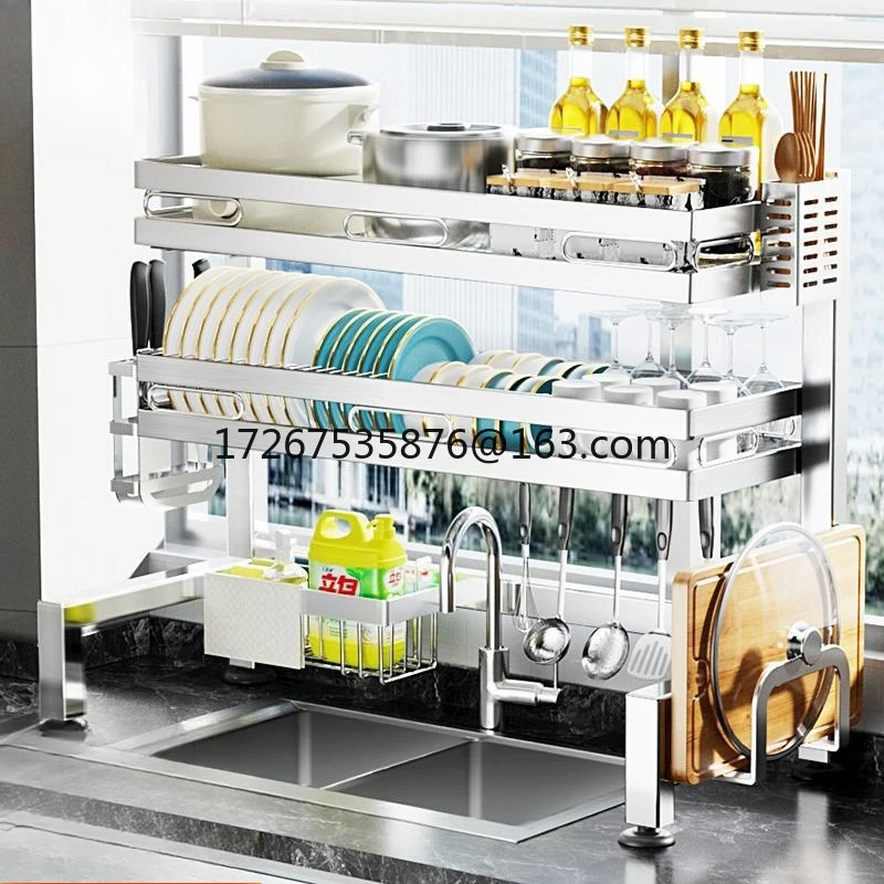 

Kitchen Dish Drain Rack Sink Stainless Steel Shelf Multifunctional Dish Rack Sink Storage Drain Dish Rack