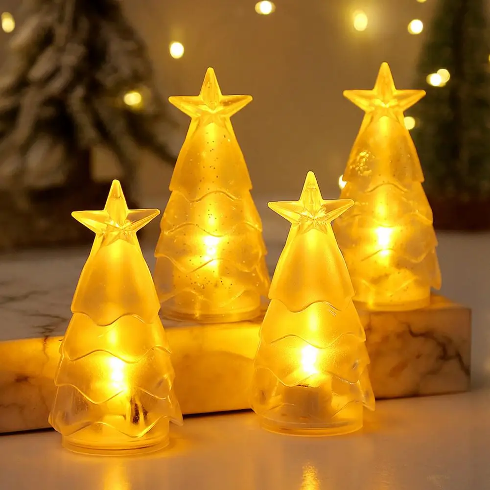 

4Pcs Flameless LED Electronic Candles Christmas Tree Shaped Candle Lights Atmosphere Lights Party Wedding Holiday Decorations