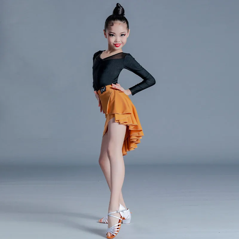 

Girls Latin dance Training costume competition training children Latin skirt short sleeved girls to perform the costume