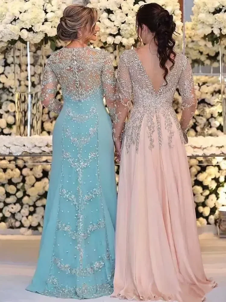Sparkling Sequin Elegant Evening Gown Long Sleeved Beaded Crystal Bridal Gown Formal Ball Gown Customized image 3