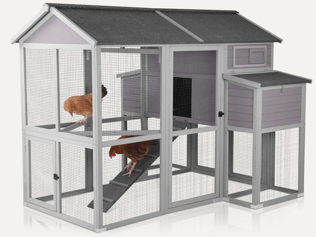 Extra Large Chicken Coop Wooden Outdoor Chicken House with Two Large Nesting Box, Leakproof Pull-on Tray and UV-Resistant Roof