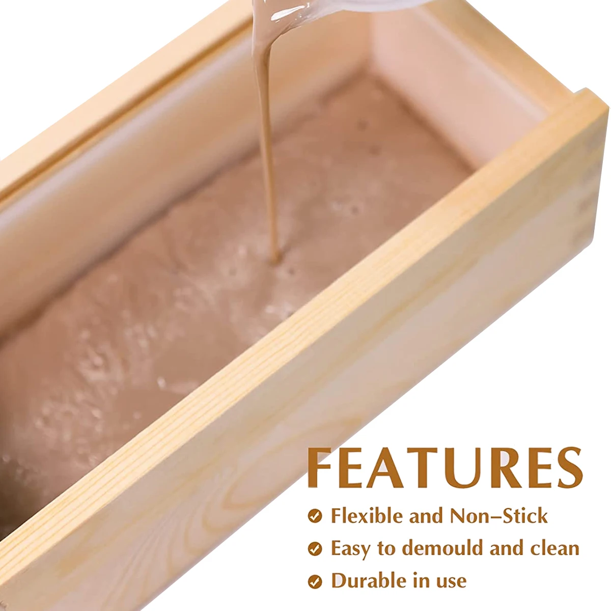 Leeseph Silicone Soap Mold, DIY Soap Making Tools - Flexible Rectangular Loaf Mold Comes with Wood Box and Wooden Cover