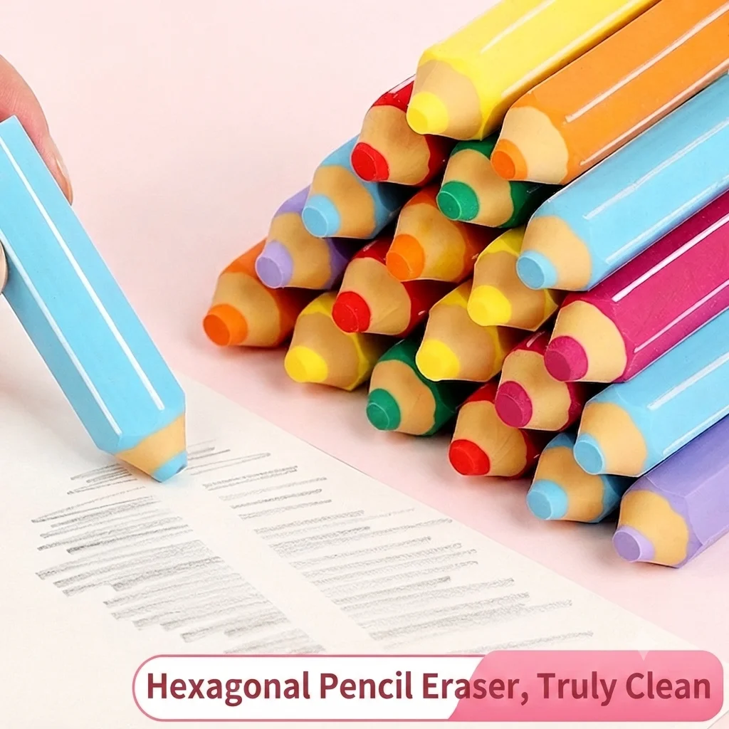 4/7/10pcs Pencil Erasers, Colorful Pencil Shape Rubber Erasers for Writing, Drawing, Sketching, Art Supplies & School Stationery