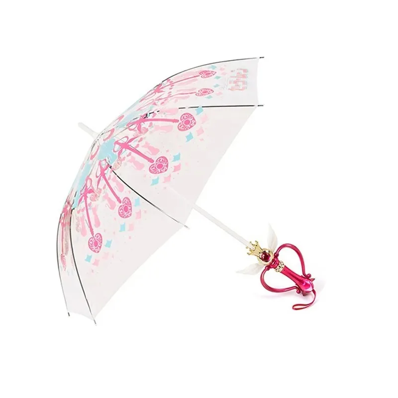 Magic Wand Umbrella Light Up Cute Moon Star Princess Photo Prop Long Handle Rain Sun Parasol for Cosplay Festival Gift