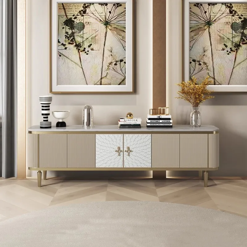 

American light luxury marble TV cabinet coffee table combination living room solid wood shell floor cabinet