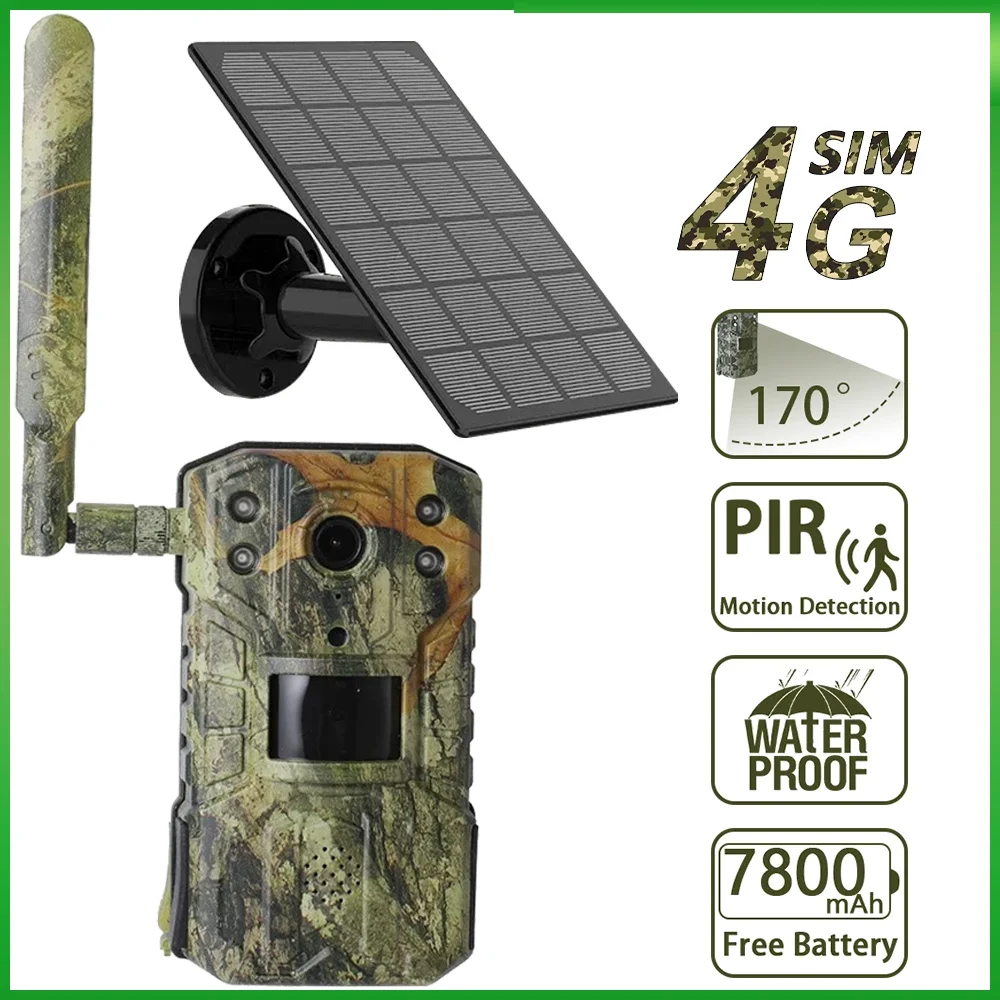 

4G SIM Card 4MP 14MP Solar Trail Hunting Camera Waterproof 20M PIR Motion Detection Wildlife Camera IR Night Vision Device