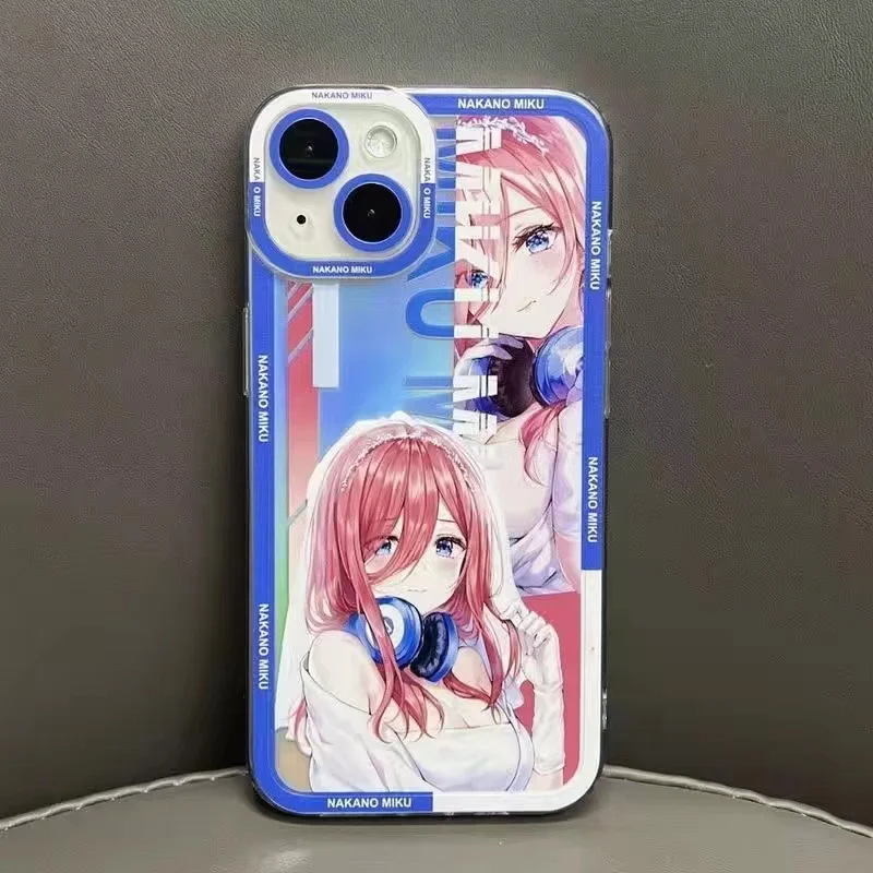 Japanese anime Wedding Nakano Miku laser phone case for iphone 15 14 13 12 11 14 Pro Max 7 8 Plus XS XR X SE lens protect Coque