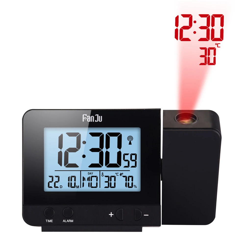 Digital Clock with LED Projection USB Charging Desktop Dual Alarm Clock with Thermometer Hygrometer Sleep Timer Home Decoration