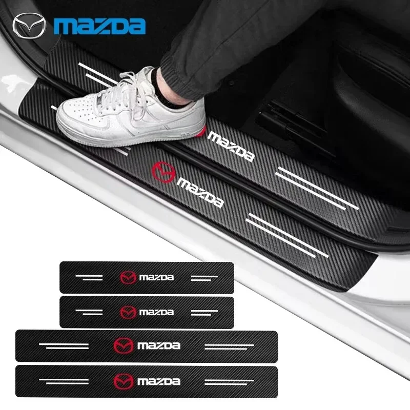 4pcs Carbon Fiber Car Sticker Auto Door Threshold Scratch Waterproof For Mazda 3 CX3 CX5 CX8 MX30 MS MX5 BT50 ATENZA ATENZA R360