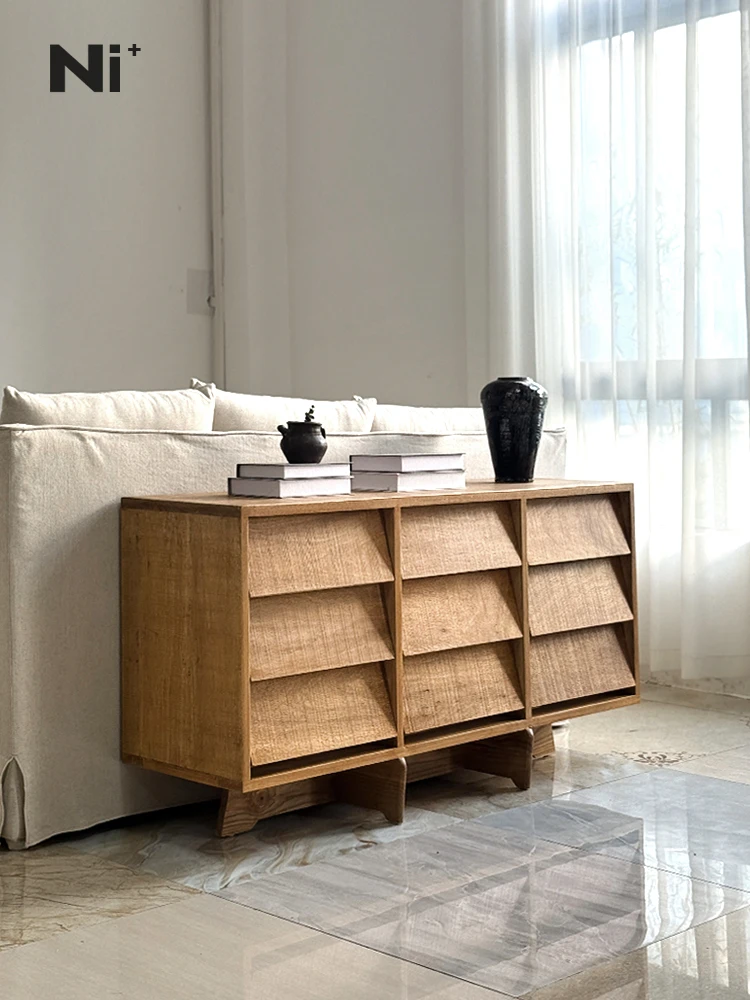 

Solid wood nine-bucket cabinet, wabi-**** wind medieval dining side cabinet, homestay American retro cabinet, entrance cabinet