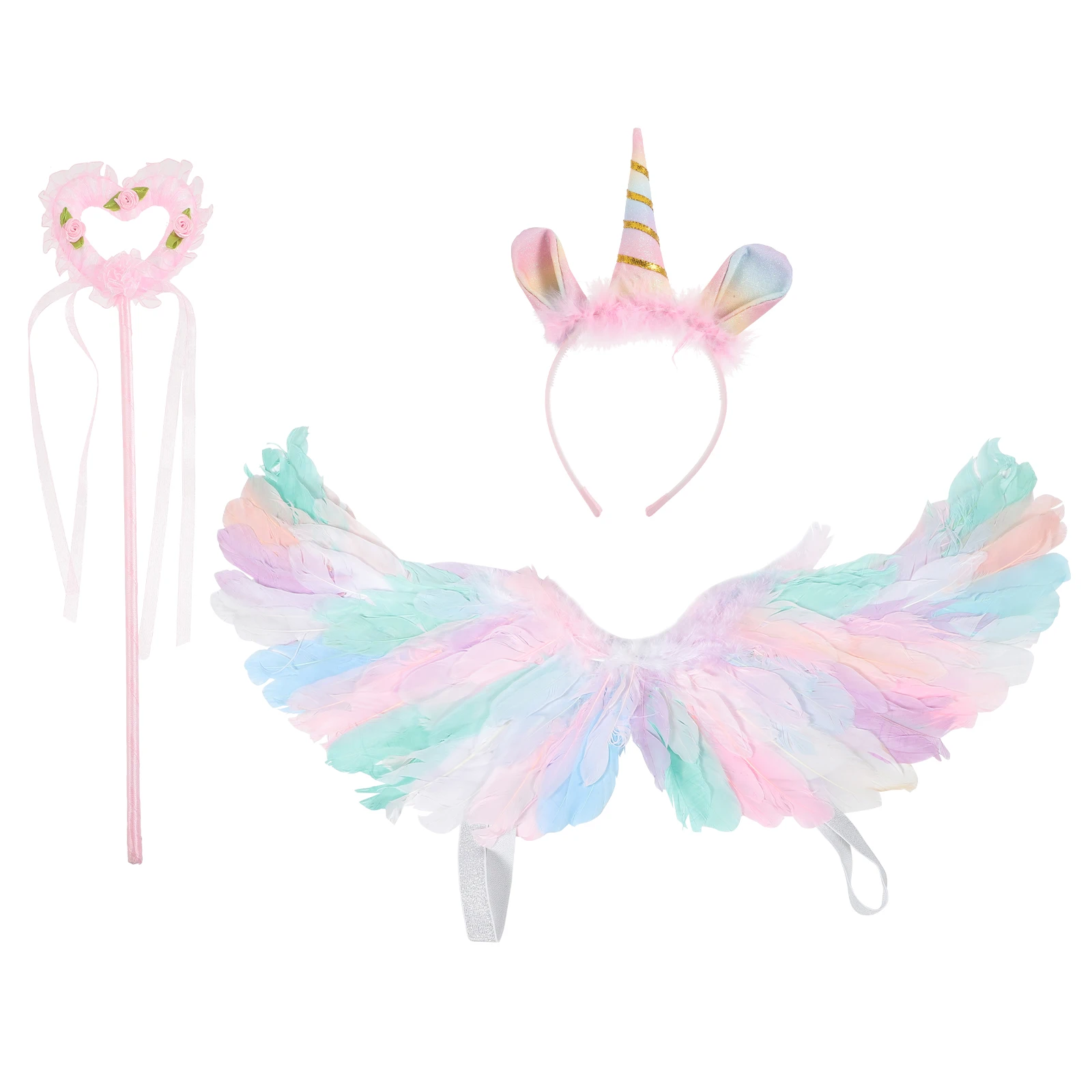 

Fairy Wings Costume Accessories Set Girls Cosplay Unicorn Headband Wand Lightweight Reusable Party Dress Up Props Angel