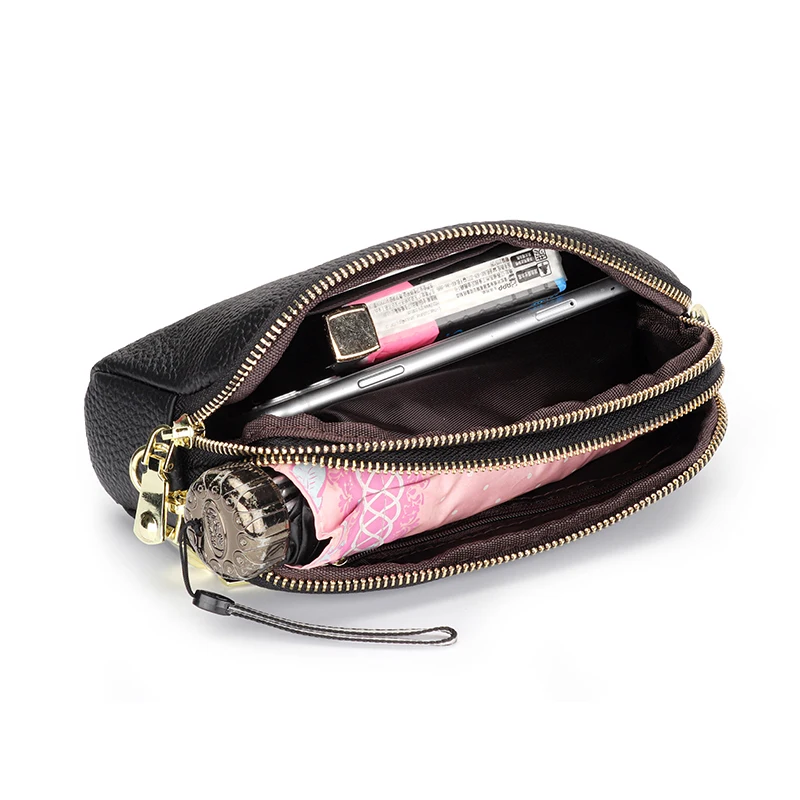 Fashion Shoulder Bag Genuine Leather Women Messenger Bags Female Double Zipper Phone Purse Ladies Small Crossbody Bags Clutch