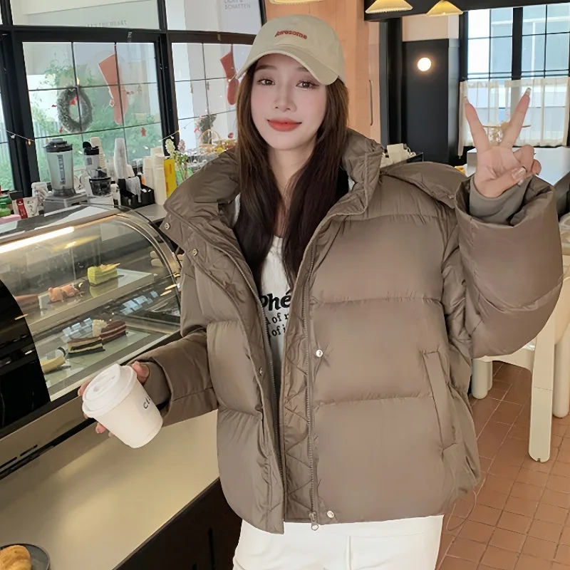 

Korean Style Girl's Bread Down Cotton-Padded Jacket Ultra Thick Winter Women Waist-Cinching Hooded Loose Shorty Puffer Jacket