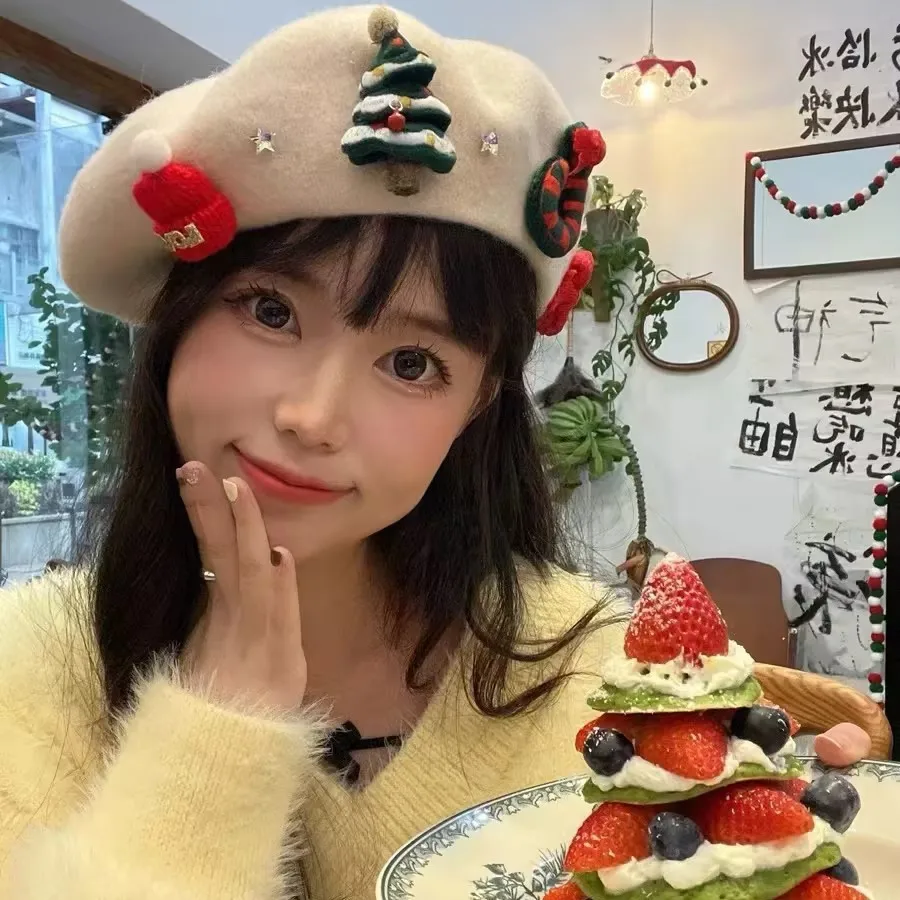 السيدات القبعات عيد الميلاد الزي لطيف الكرتون القوس الحلو Kawaii تنوعا الرسام القبعات عالية الجودة الفاخرة العلامة التجارية قبعات عيد الميلاد