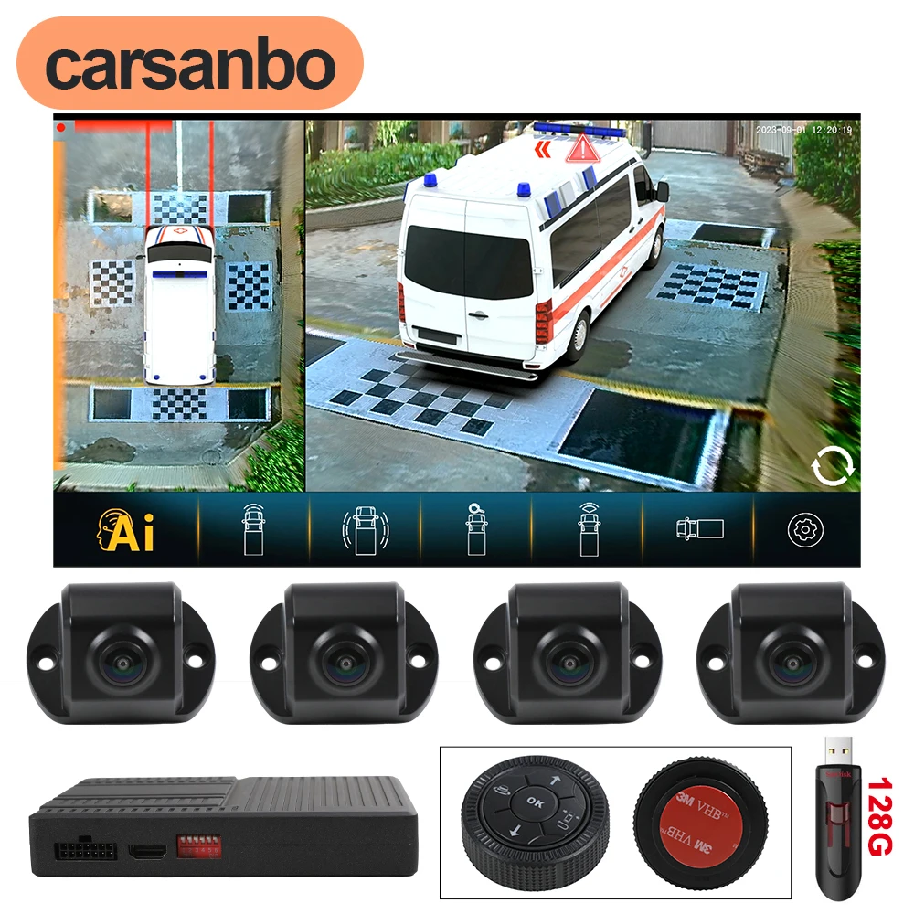 Carsanbo Car 3D 360 Panoramic Surround View Camera System for Ambulance 4 AHD 1080P Cameras 10.25