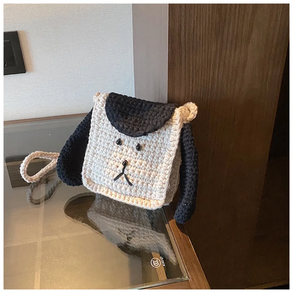 Knitting Wool Crochet Bag Funny Puppy Shape Handmade Woven Bag Cute Shoulder Bag