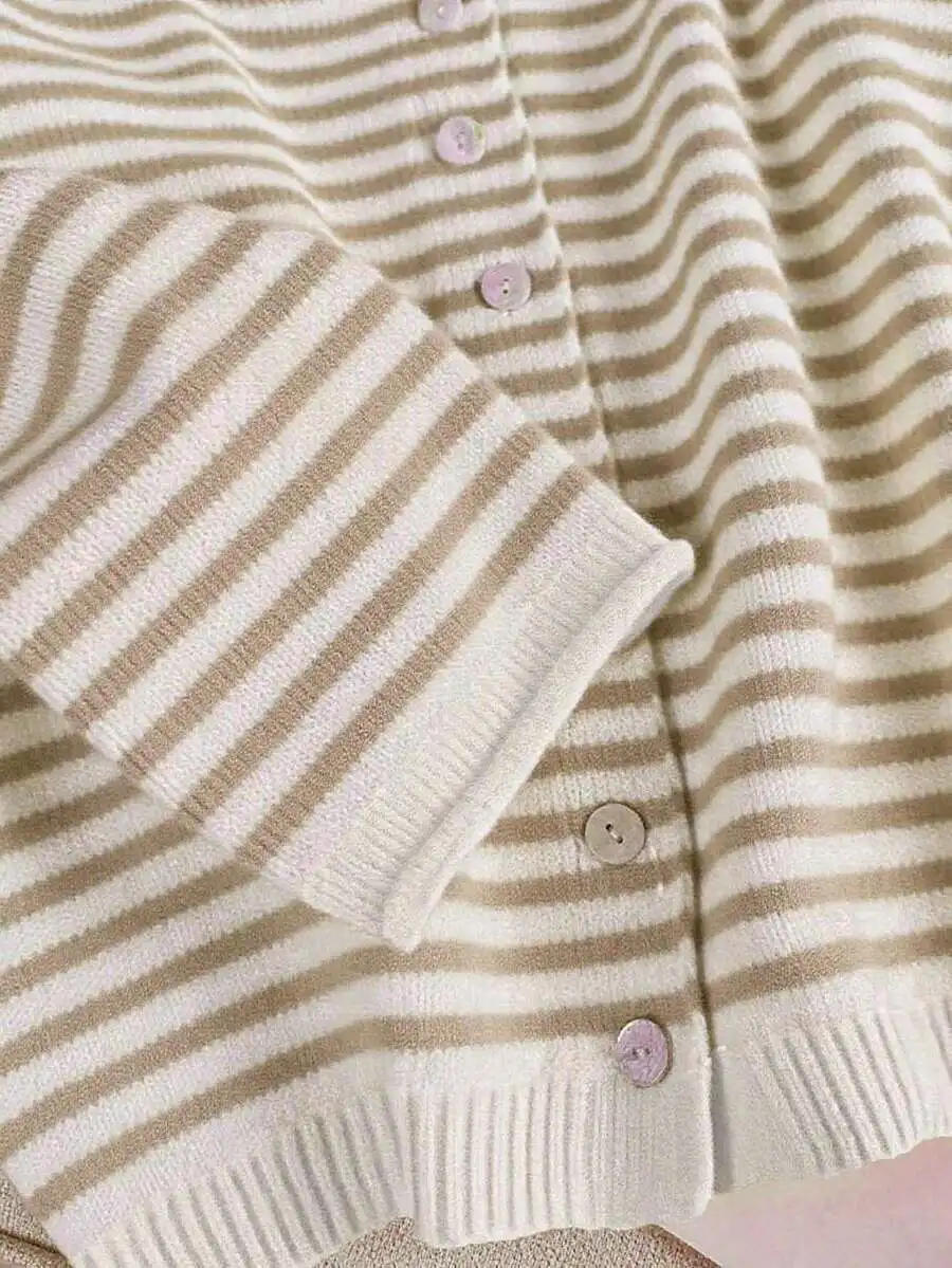

Loose Striped Knit Cardigan Jacket For Women Casual Long Sleeve Streetwear
