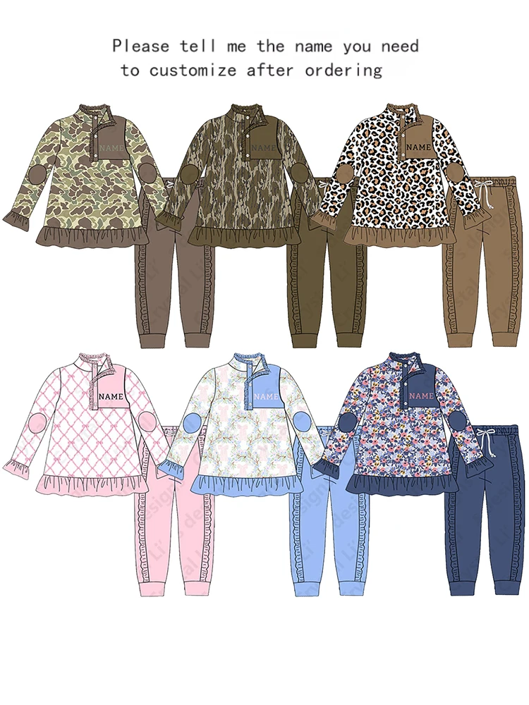 Boutique Kids Winter Clothing Long Sleeve Girls Jogging Set Customizable Name Print for Girls Clothes Sets