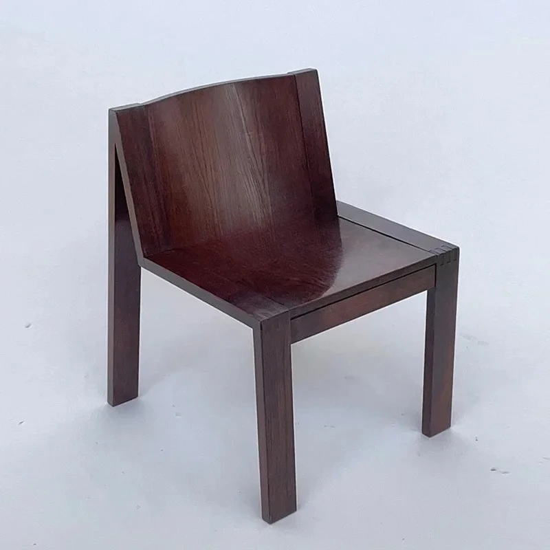 

Medieval solid wood dining chair home designer retro comfortable backrest art curved single chair