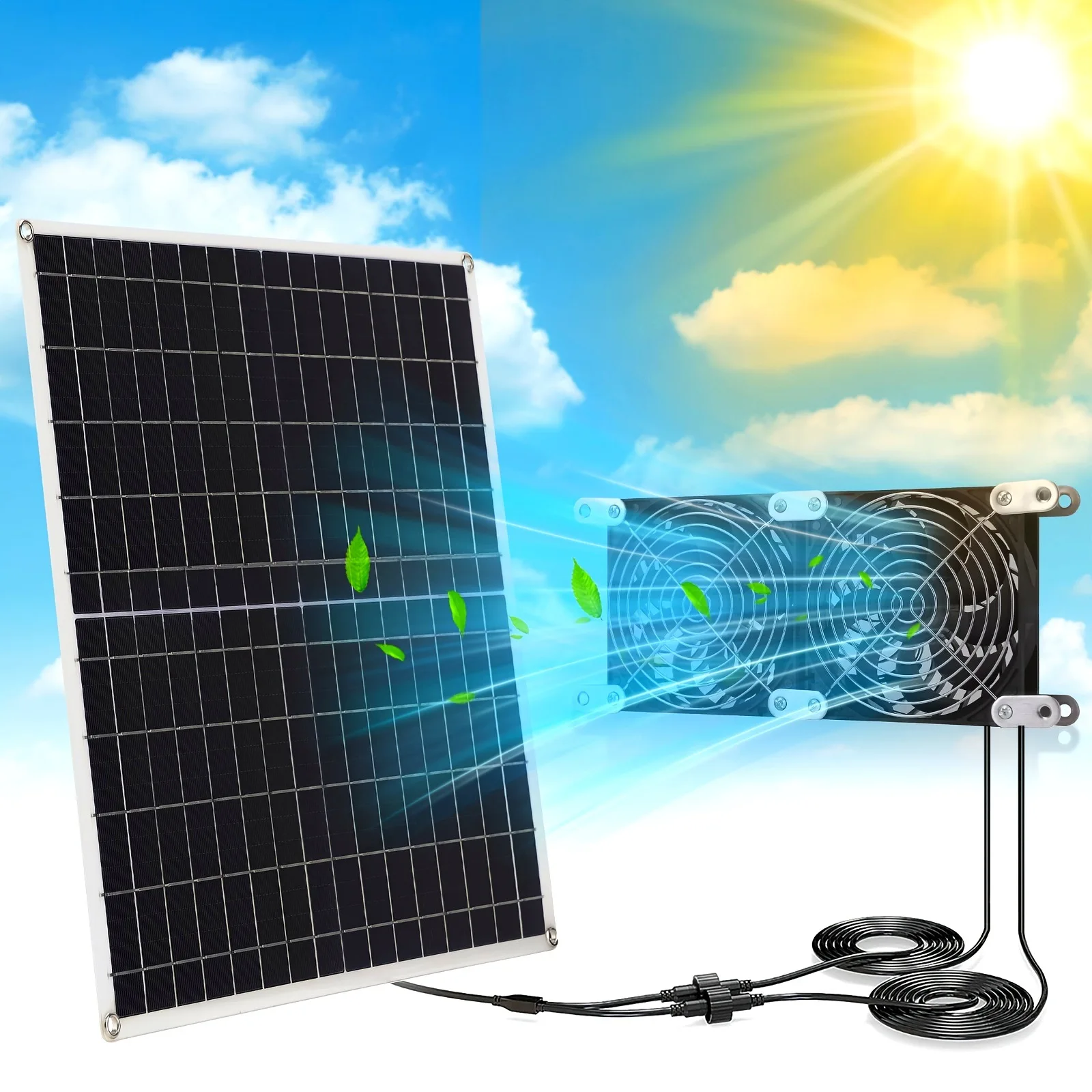 

20W Monocrystalline Solar Powered Exhaust Fan Waterproof Connector Green Energy Ventilation Fan for Greenhouse Pet House RV