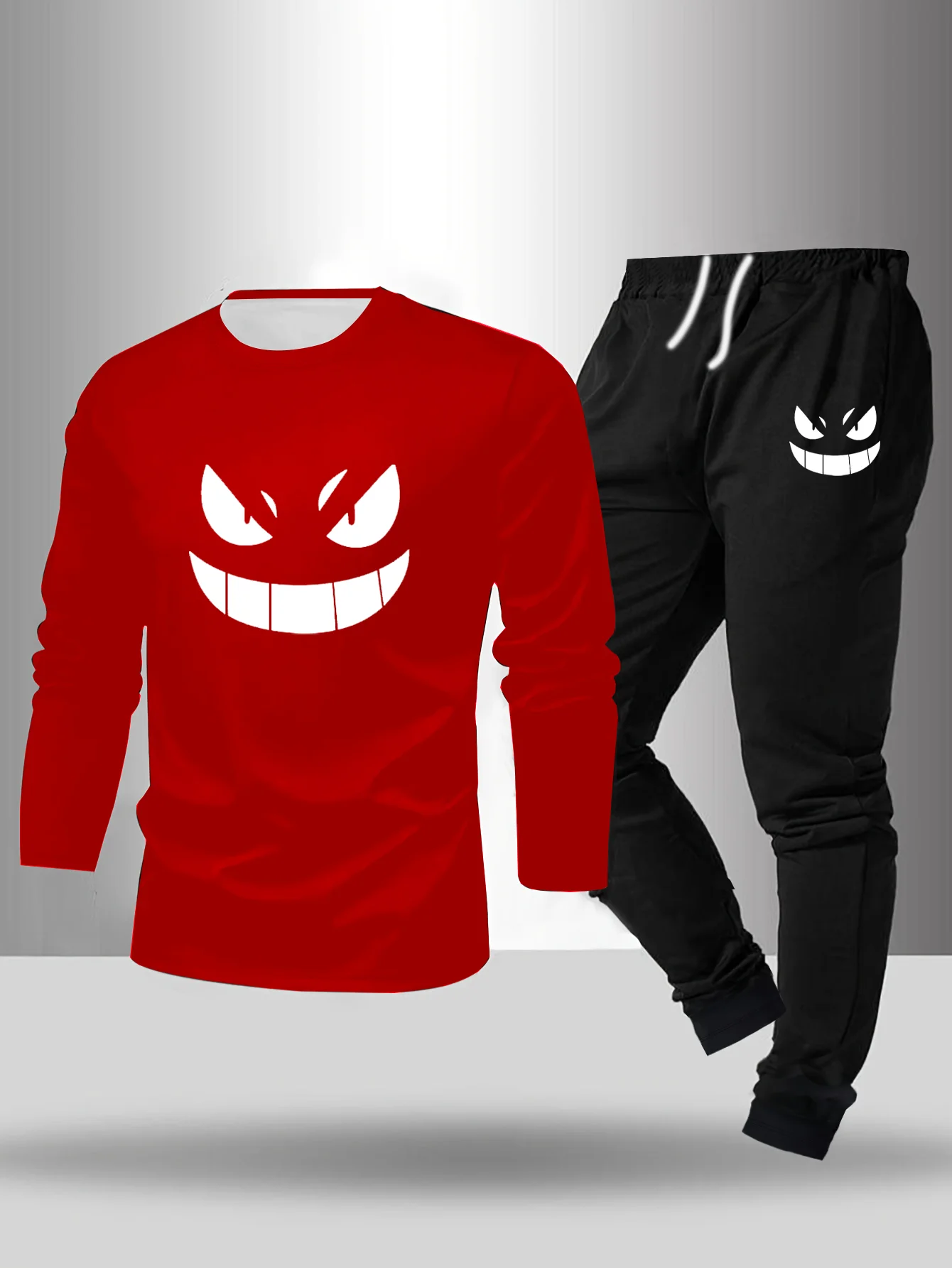 

High Quality New Autumn And Winter Two-piece Men's Warm Long Sleeved Long Pants Geometric Pattern Printed Shirt Home Set