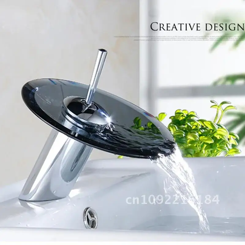 Brass Glass Single Bathroom Faucet Basin Faucet Waterfall Mixer Bathroom Hole Handle Dual Tap Single Cold&Hot Control