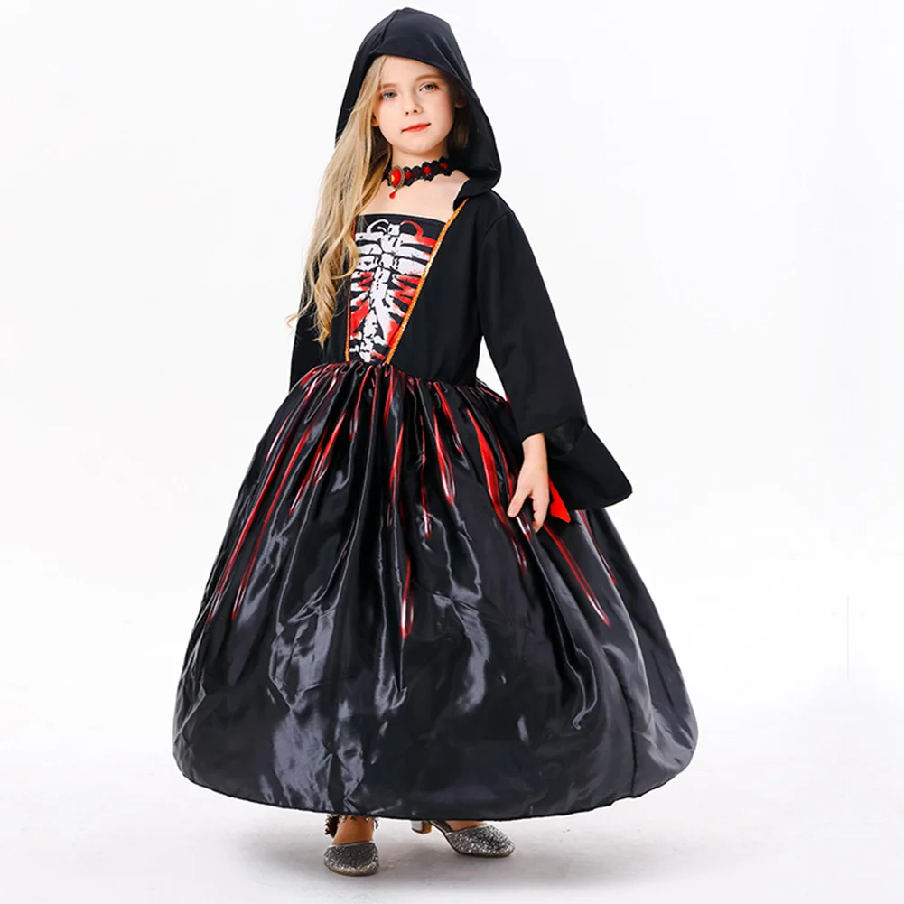 Kids Children Medival Witch Cosplay Dress Necklace Stage Performance Girls Retro Costume Outfits Halloween Carnival Party Suit