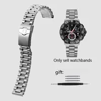 Correa de reloj de acero inoxidable sólido de 20mm y 22mm para TAG heuer F1, correa de reloj con botón de extremo plano, hebilla desplegable para hombres