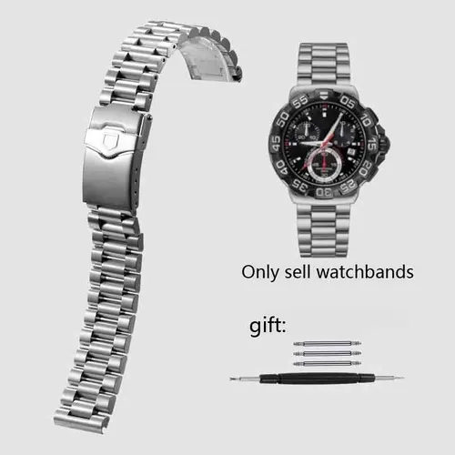 Correa de reloj de acero inoxidable sólido de 20mm y 22mm para TAG heuer F1, correa de reloj con botón de extremo plano, hebilla desplegable para hombres