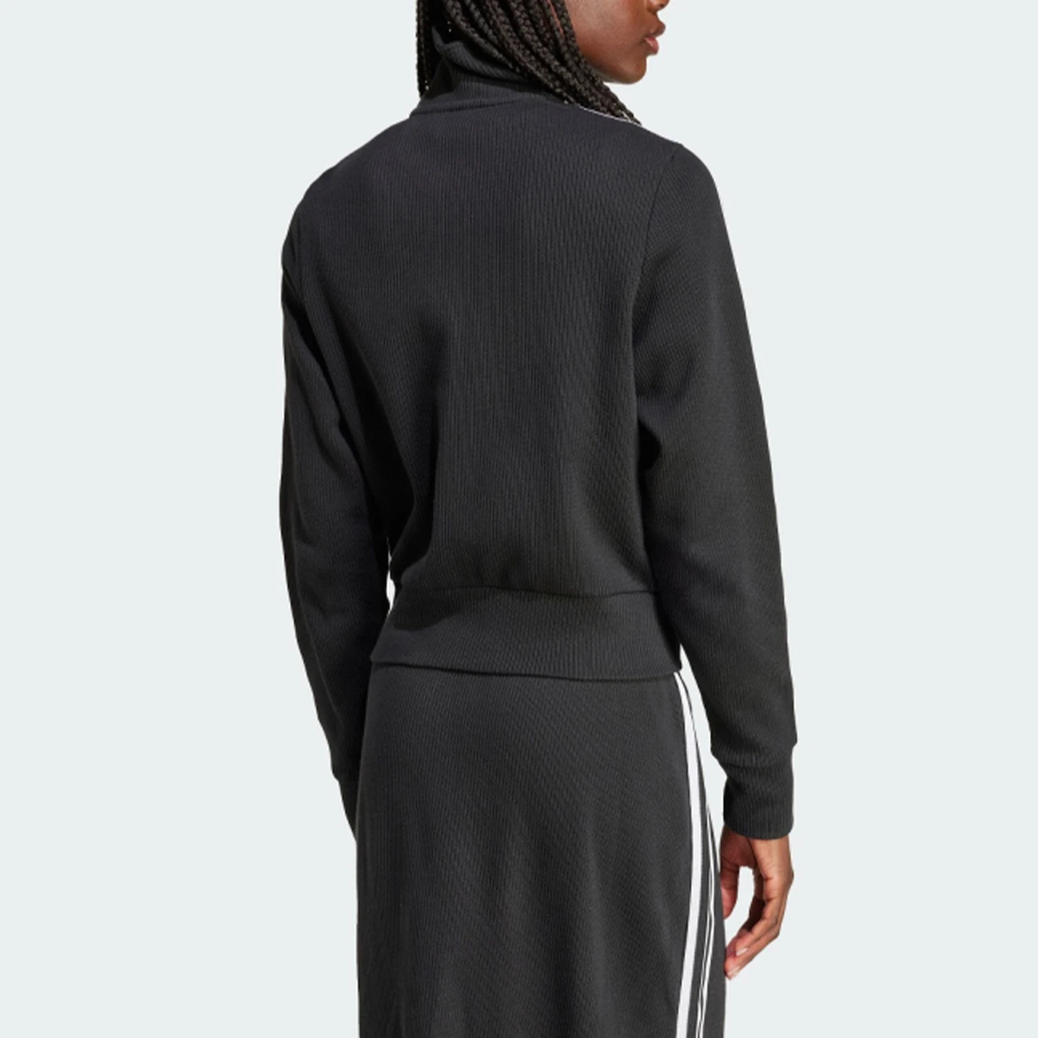 Adidas genuine clover women's ribbed knit short stand up collar jacket IY7278