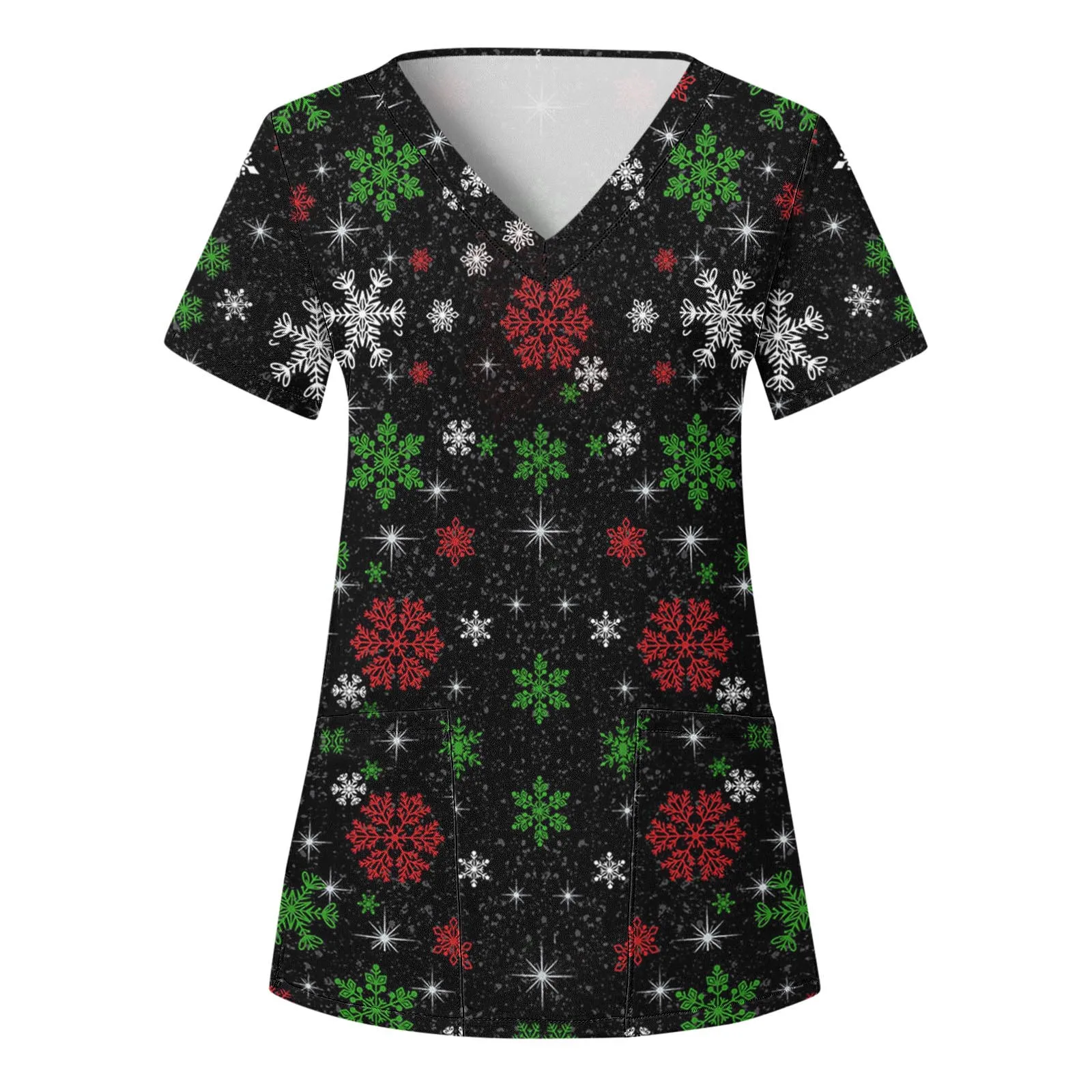 Clinical Uniforms Christmas Cartoon Series Patterns Dental Nursing Tops V-Neck Short Sleeve Snowman Print Uniforms Women Medical